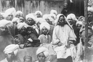 Srinagar, Kashmir, India. An assembly of upper class Kashmiris, subjects of the Maharajah