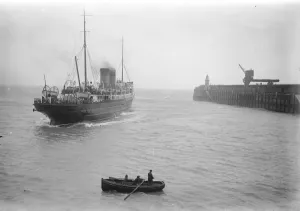 SS Biarritz a cross channel steamer leaving dock. 1927