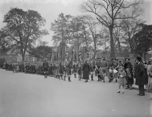 Parade Prints: St Georges day scout parade in Dartford, Kent. The procession lining up