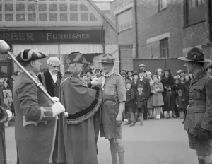 St Georges day scout parade at Dartford in Kent. The Mayor presents a medal