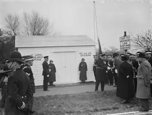 Uniforms Prints: The St Johns Ambulance hut at Kemnal Corner, Sidcup, Kent. 1938