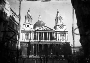 Entrance Prints: St Pauls Cathedral, Westminster viewed from Ludgate Hill. 7 November 1945
