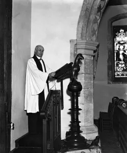 At St Stephens church, St Albans. This lectern, a fine specimen of 15th century