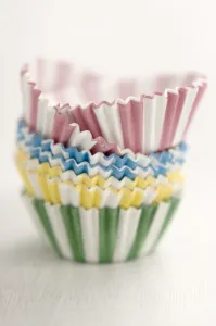 Paper Prints: Stack of candy striped muffins cases credit: Marie-Louise Avery / thePictureKitchen