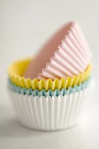 Cooking Prints: Stack of pastel coloured muffins cases credit: Marie-Louise Avery / thePictureKitchen