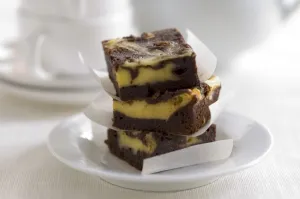Cooking Prints: Stacked squares of cheesecake marbled with chocolate credit: Marie-Louise Avery