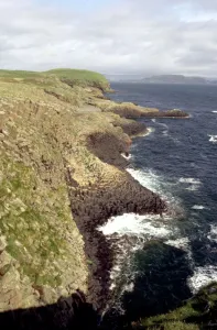 Britain Prints: Staffa The hexagonal basaltic columns which form the cliffs of Staffa Island