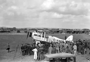 Plane Prints: Stag Lane Aerodrome. Pride of Youth the Giant Moth in which Sir Alan Cobham gave 10