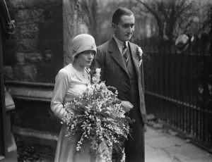 Wedding Prints: A stage bride. Miss Connie Shotter, and Mr Abney Gibbons, were married at Christ
