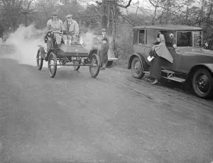 Full steam ahead in old crocks hill climb. Ancient cars, none later than 1904