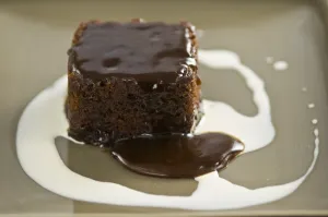 Shiny Prints: Sticky toffee pudding with cream swirl credit: Marie-Louise Avery / thePictureKitchen