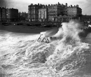Hotel Prints: Stormy seas at at Brighton. 1929
