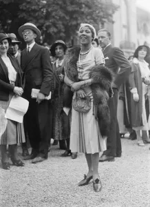 Striking fashions at French Grand Prix meeting at Longchamps. One of the striking