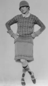 Striking French golf fashion. Mme Paul Reboux, the famous French woman golfer
