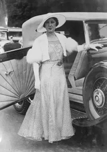 Striped organdie at Paris Concours D Elegance. The annual display of deluxe cars