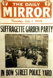 Newspaper Prints: Suffragette Garden Party in Bow Street Police Yard - front cover, The Daily Mirror
