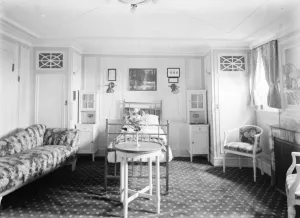 Cruise Cruising Ocean Liner Prints: Suite on Berengaria. The bedroom. 1 July 1924