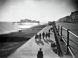 Nineteen Forties Collection: Sunset at St Leonards, Hastings, Sussex, throws the pier into relief. St Leonard s
