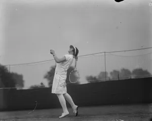 The Surbiton tennis tournament. Peggy Saunders in play. 20 May 1926