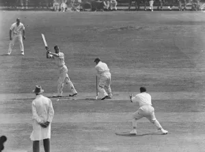 Surrey versus Sussex at Brighton. Ducat hits a boundary. 22 July 1925