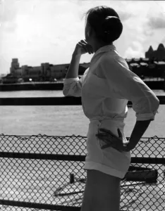 Rear View Prints: Susan Mann - a woman looking over Marine Lake at New Brighton
