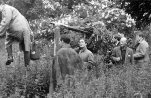 Rural Prints: Sussex anti-nuclear protestors climbing fence near Birch Grove, Harold Macmillan s