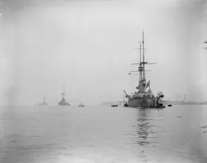 Swedish warships at Sheerness. Right to left : Sverige, Drottning. Victoria
