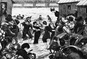 England Prints: Swimming at Brighton Classes to teach ladies to swim are often held on the beach