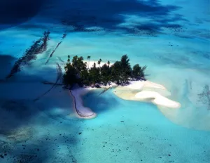 Paradise Prints: T4. 025. Polynesia. Bora Bora. Aerial view of small island off Bora Bora