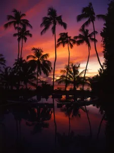 Paradise Prints: T4. 038. Tahiti group. Morea island. Hotel pool, at sunset