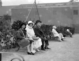 Sitting Prints: Tennis at Cannes. Miss Diana and Mrs Winston Churchill with Mr Eddie March. 21