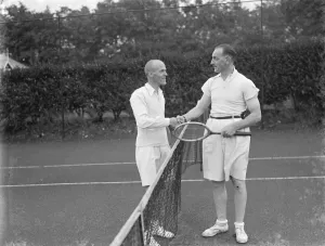 Whites Prints: Tennis champions at Bromley, Kent, shaking hands. 1935