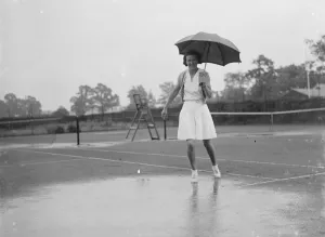 Umbrella Prints: Tennis under difficulties - during a downpour. 1935