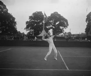 Tennis at Wimbledon. H Timmer in play against W E Lingelbach. 24 June 1929