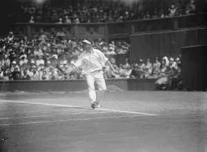 Tennis at Wimbledon. Kinsey in play against Brugnon. 30 June 1926