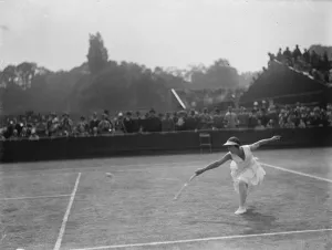 Tennis at Wimbledon. Miss Aussem in play against Miss C Tyrrell. 25 June 1929