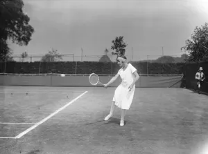 Tennis at Wimbledon. Mlle Contostavlos in play. 23 June 1926