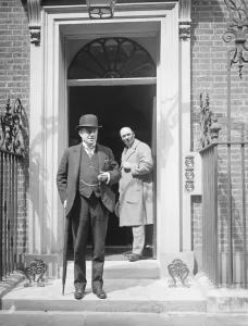 Termination of general strike. Mr Baldwin on the steps of No 10, Downing Street
