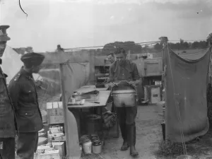 Territorial Army recruits at camp in Chichester, Sussex. The kitchen. 1939