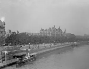 Boat Prints: Thames view of London. The Royal Horseguards building on the Embankment - to