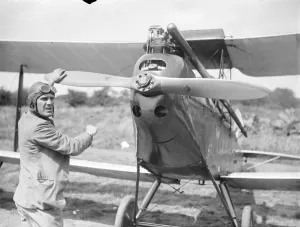 Five Tiger Moth machines fly to Yorkshire. Sir John Rhodes with his machine