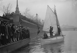 Tiny unsinkable boat leaving to cross the Atlantic. The little Dutch lifeboat