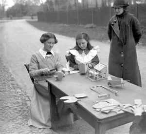 Toy making in village at Woolton Bedfordshire. January and February 1917
