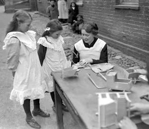Toy making in village at Woolton Bedfordshire. January and February 1917