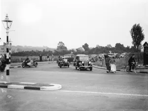 Traffic at Crittalls Corner on the A20 at Siducp, Kent. 1936