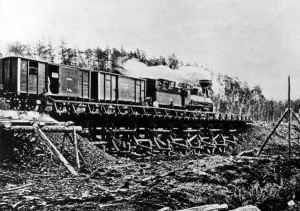 19th Century Prints: A train crossing the newly constructed Trans Siberian Railway, Russia 1891 - 1916