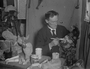 Craft Prints: Full of tricks for Christmas. Mr Barbour of Camberwell, at work on a new Mr Punch