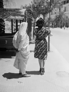 Pictorial Press Prints: Tripoli. Contrast in fashion, and native Arab and a modern Italian girl