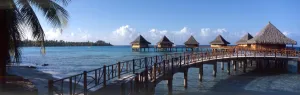Huts Prints: TROPICAL ISLANDS French Polynesia. Beach at Rangiroa. tourist complex