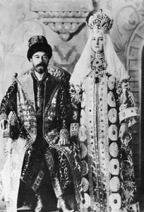 Royal Prints: Tsar Nicholas II and the Tsarina Alexandra in coronation robes